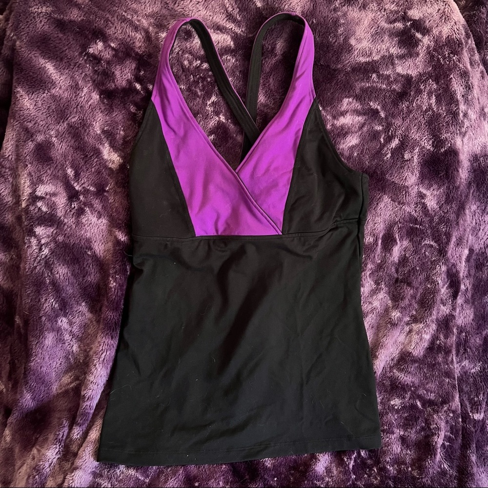 VSX Sexy Sport V Neck Activewear Tank Top Women’s Medium Black Purple Gym Gear